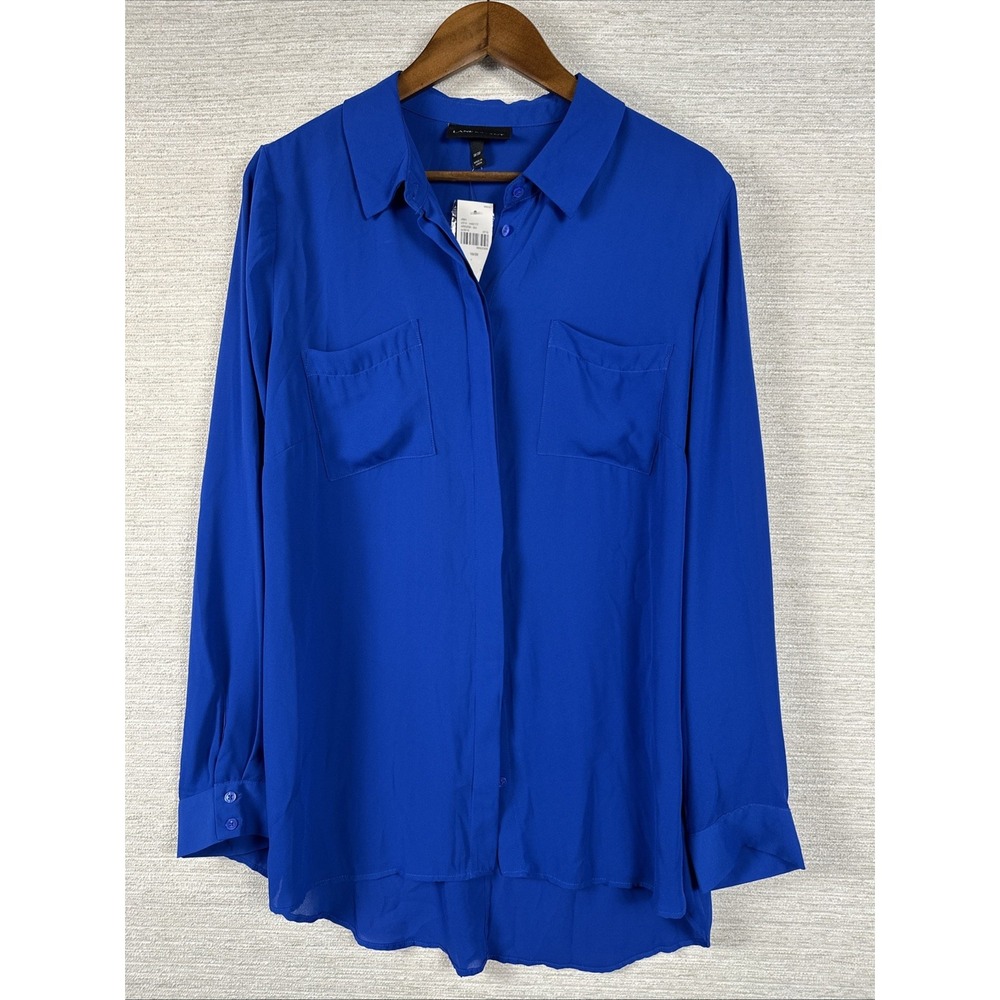 Liz Claiborne Sz 18/20 Electric Blue Sheer Mesh Button Up Career Top Profesional